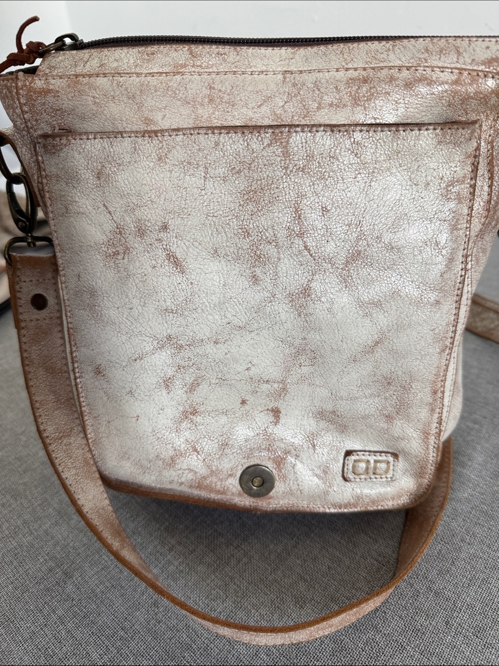 Distressed White Crossbody Bag with Buckle Flap - Picture 7 of 15